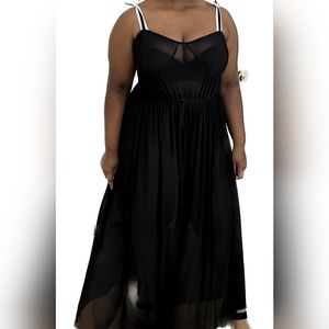 Vintage Boohoo chiffon coverup Blk with adjustable straps Sz 12 50 in long